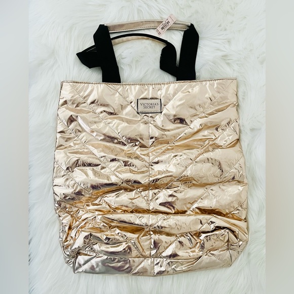 Victoria Secret Rose Gold Chevron Puffer Tote Bag - Picture 4 of 5